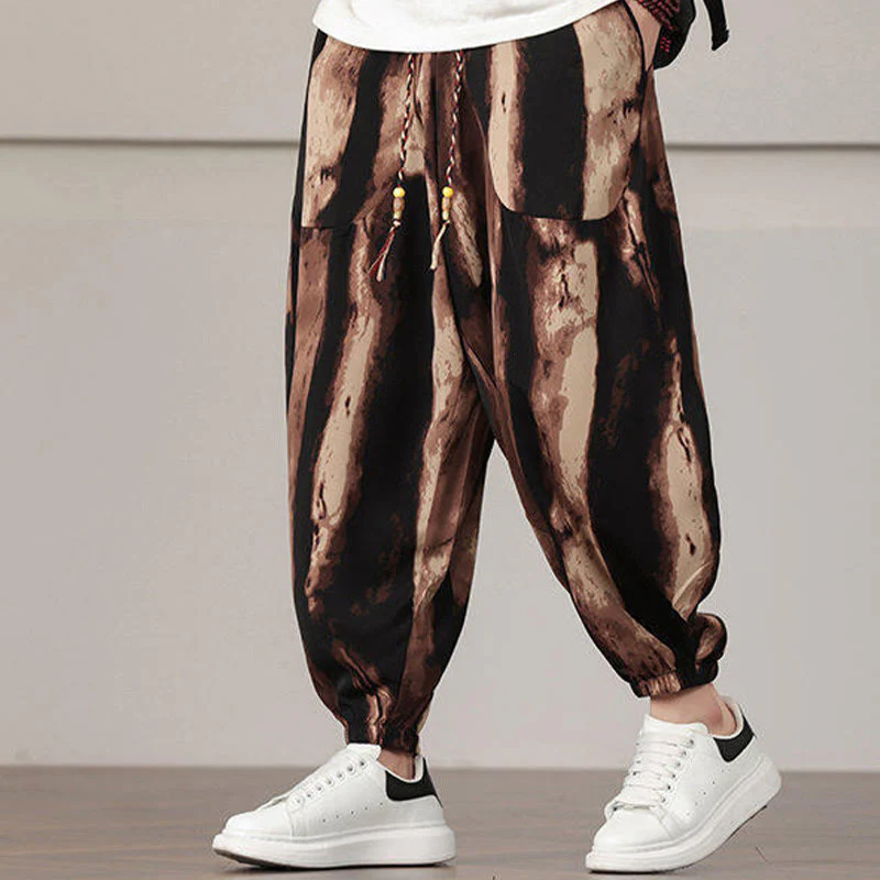 Pantaloni harem da uomo con coulisse e tasche con motivo a strisce Buddha Stones - Image 11