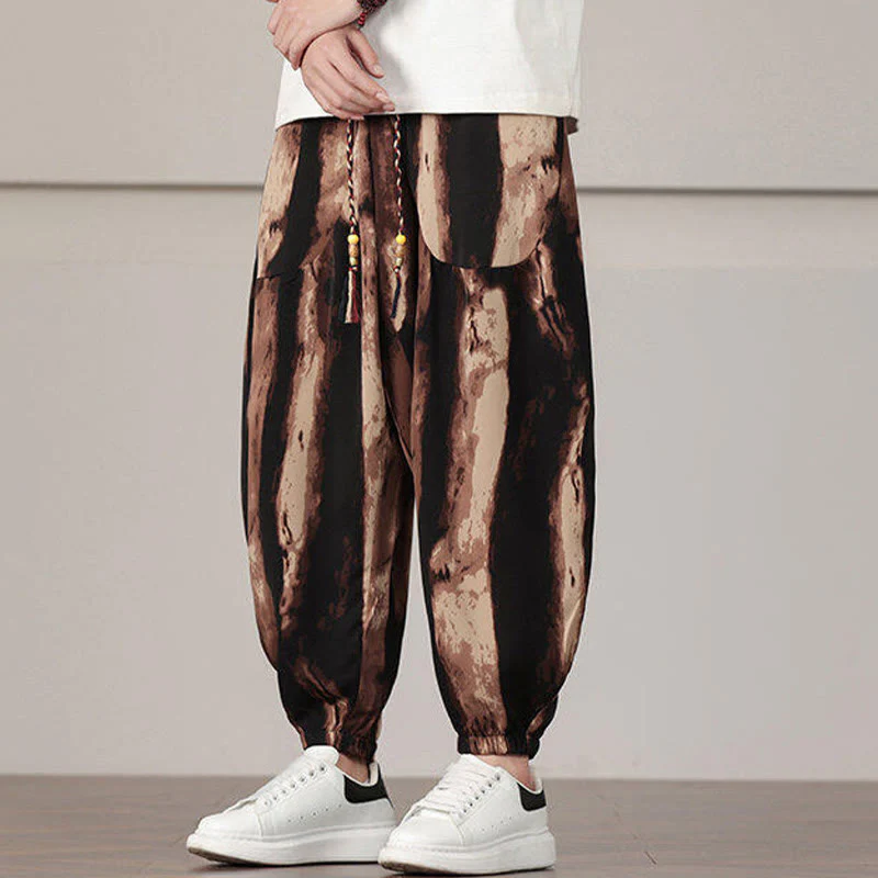 Pantaloni harem da uomo con coulisse e tasche con motivo a strisce Buddha Stones - Image 13