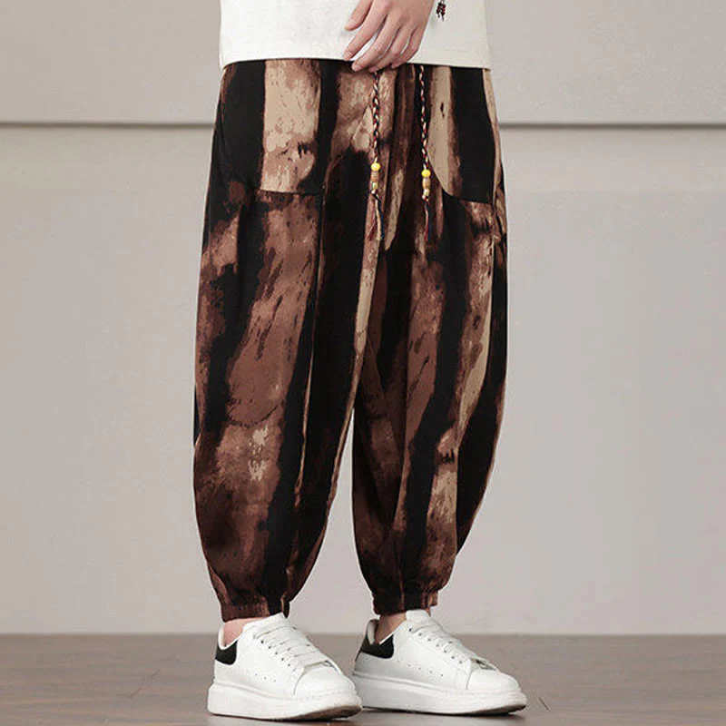 Pantaloni harem da uomo con coulisse e tasche con motivo a strisce Buddha Stones - Image 14