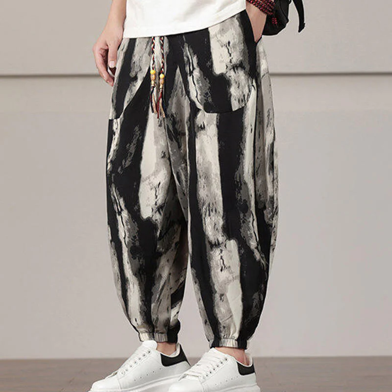 Pantaloni harem da uomo con coulisse e tasche con motivo a strisce Buddha Stones - Image 6
