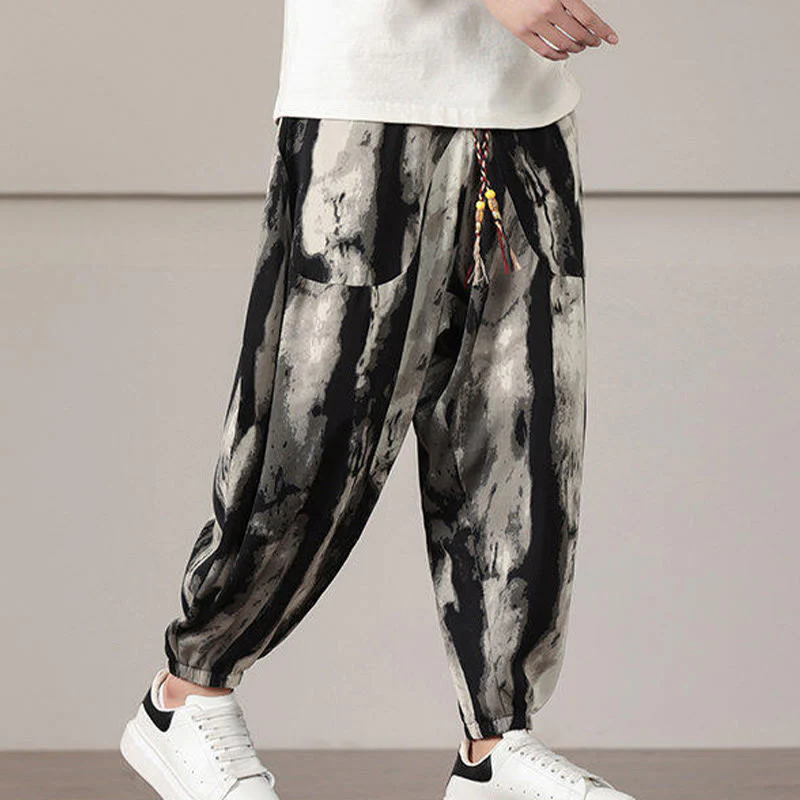 Pantaloni harem da uomo con coulisse e tasche con motivo a strisce Buddha Stones - Image 7