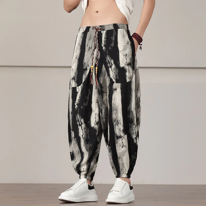 Pantaloni harem da uomo con coulisse e tasche con motivo a strisce Buddha Stones - Image 8