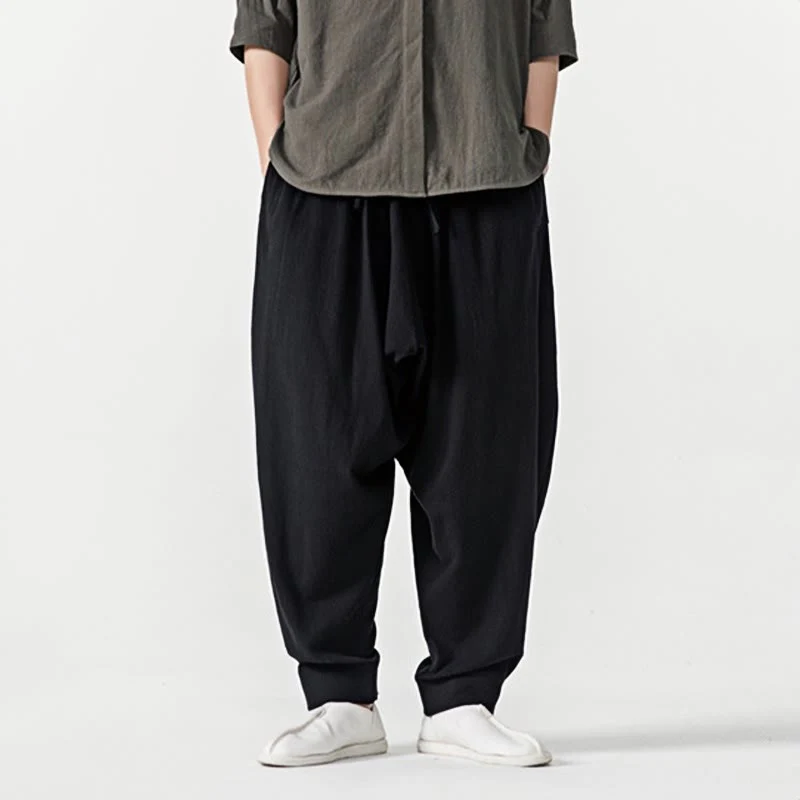 Pantaloni harem da uomo con coulisse e tasche in tinta unita primaverili Buddha Stones - Image 10