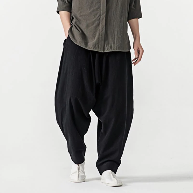 Pantaloni harem da uomo con coulisse e tasche in tinta unita primaverili Buddha Stones - Image 11