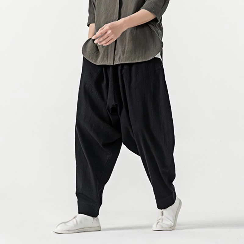Pantaloni harem da uomo con coulisse e tasche in tinta unita primaverili Buddha Stones - Image 12