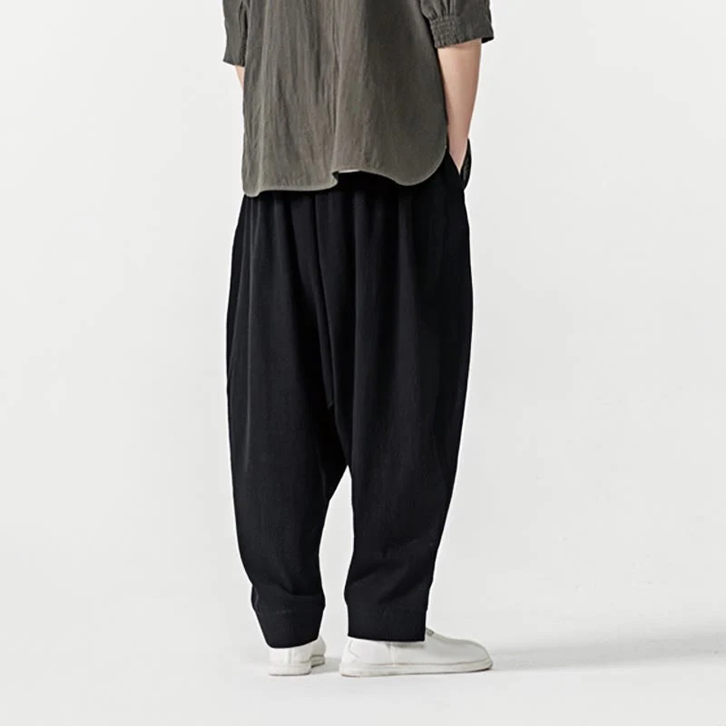 Pantaloni harem da uomo con coulisse e tasche in tinta unita primaverili Buddha Stones - Image 13