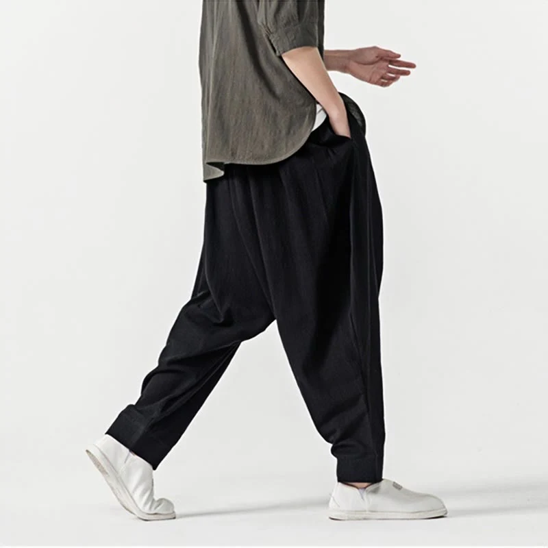 Pantaloni harem da uomo con coulisse e tasche in tinta unita primaverili Buddha Stones - Image 14