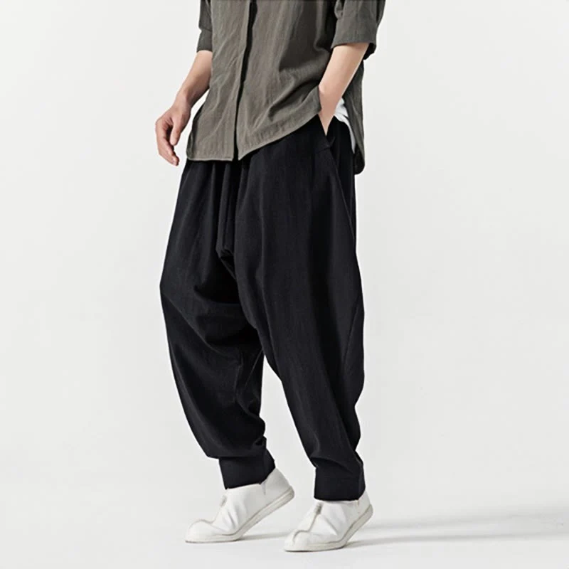 Pantaloni harem da uomo con coulisse e tasche in tinta unita primaverili Buddha Stones - Image 15