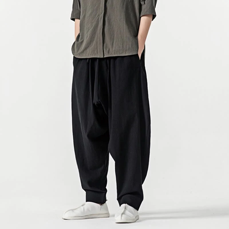 Pantaloni harem da uomo con coulisse e tasche in tinta unita primaverili Buddha Stones - Image 16
