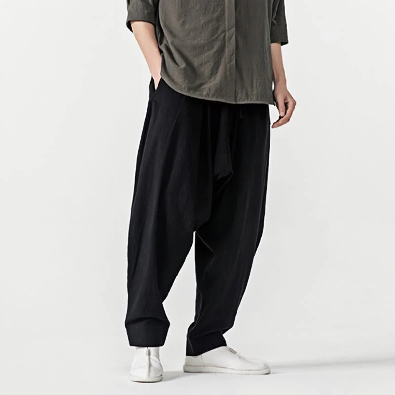 Pantaloni harem da uomo con coulisse e tasche in tinta unita primaverili Buddha Stones - Image 17