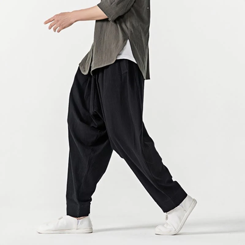 Pantaloni harem da uomo con coulisse e tasche in tinta unita primaverili Buddha Stones - Image 18