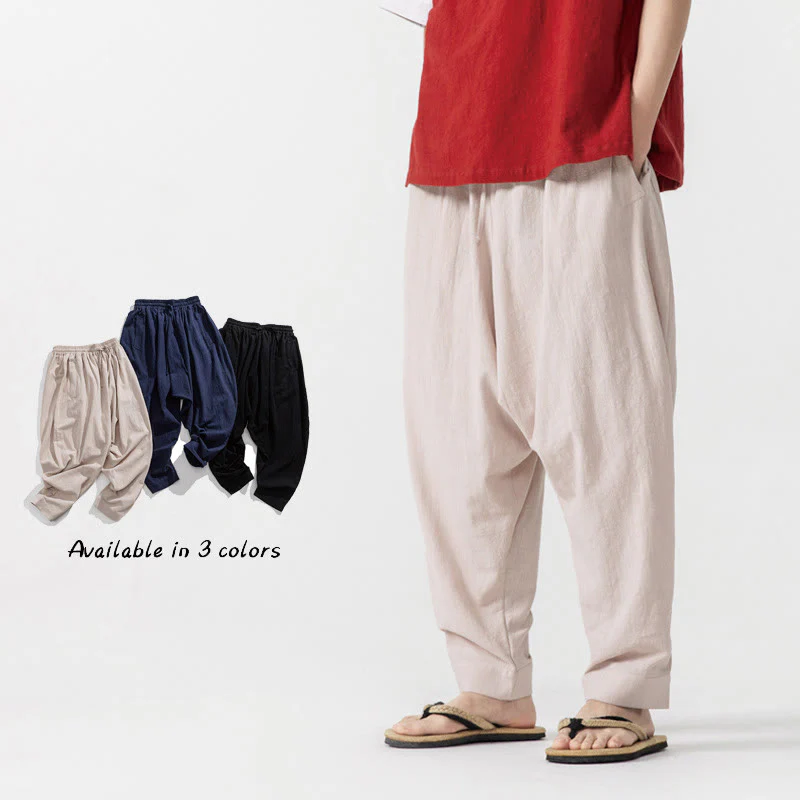 Pantaloni harem da uomo con coulisse e tasche in tinta unita primaverili Buddha Stones - Image 19