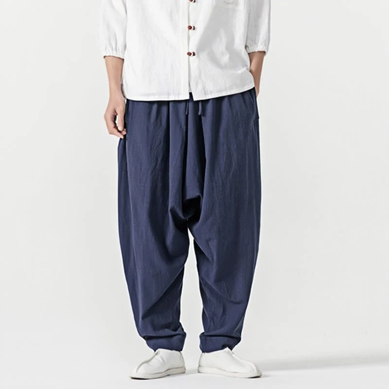 Pantaloni harem da uomo con coulisse e tasche in tinta unita primaverili Buddha Stones - Image 2