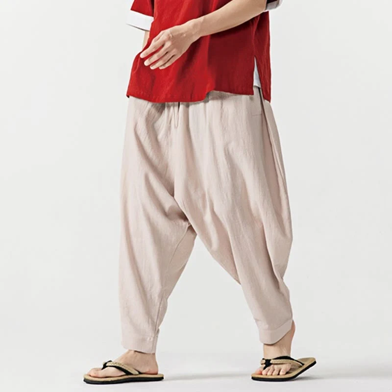 Pantaloni harem da uomo con coulisse e tasche in tinta unita primaverili Buddha Stones - Image 22