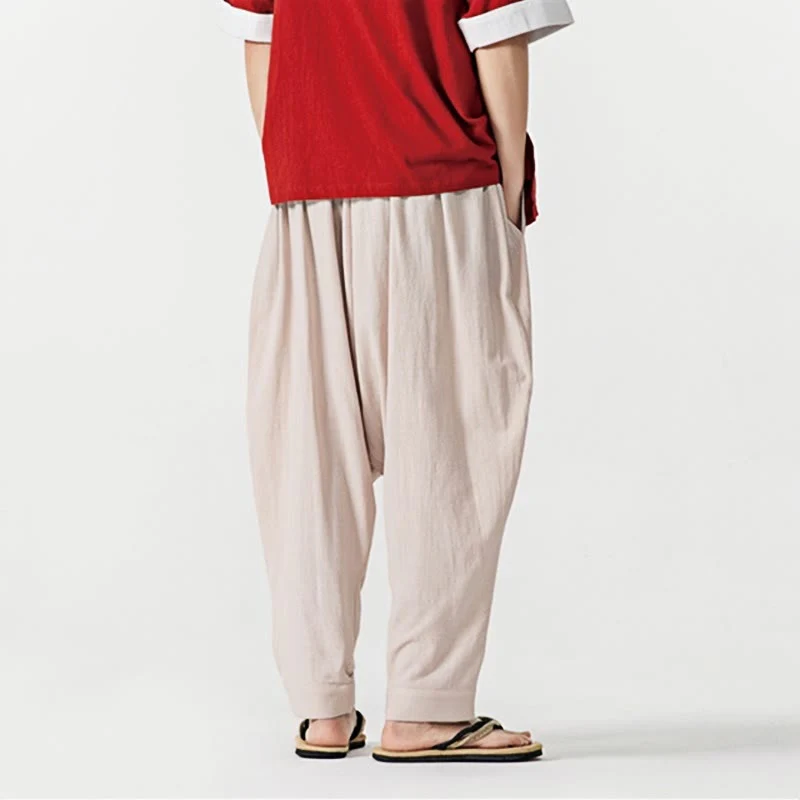 Pantaloni harem da uomo con coulisse e tasche in tinta unita primaverili Buddha Stones - Image 23