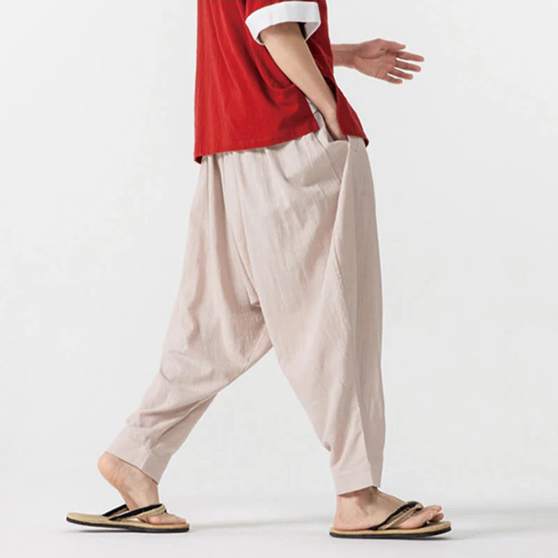 Pantaloni harem da uomo con coulisse e tasche in tinta unita primaverili Buddha Stones - Image 24