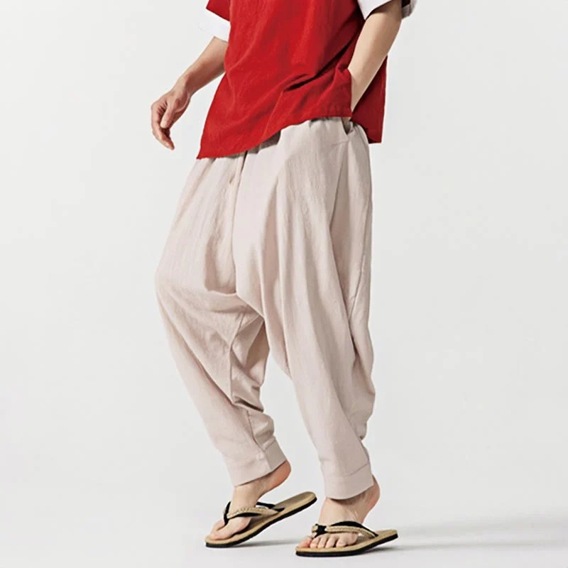 Pantaloni harem da uomo con coulisse e tasche in tinta unita primaverili Buddha Stones - Image 25