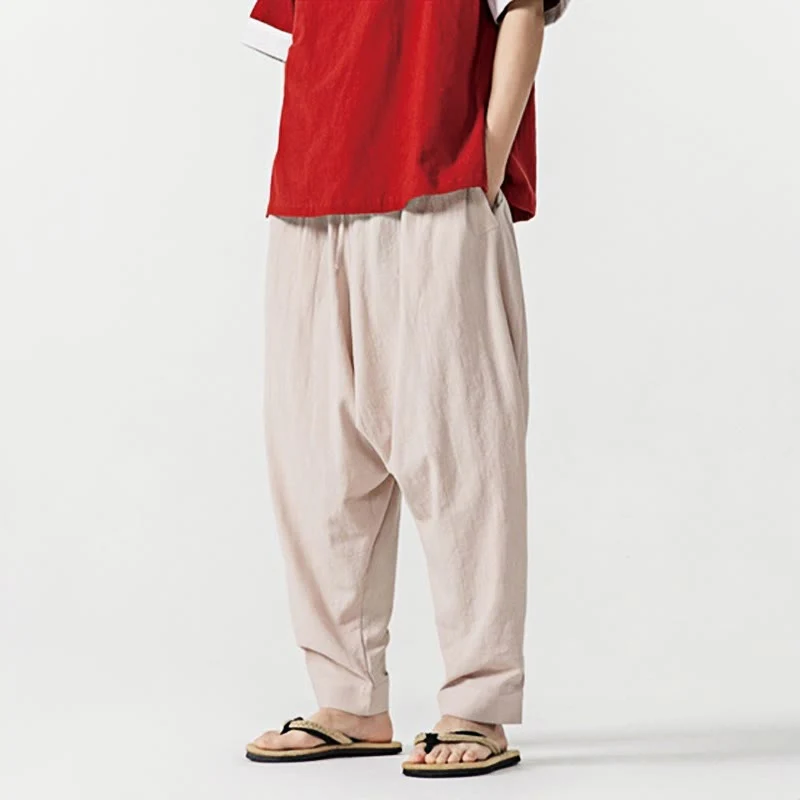 Pantaloni harem da uomo con coulisse e tasche in tinta unita primaverili Buddha Stones - Image 26