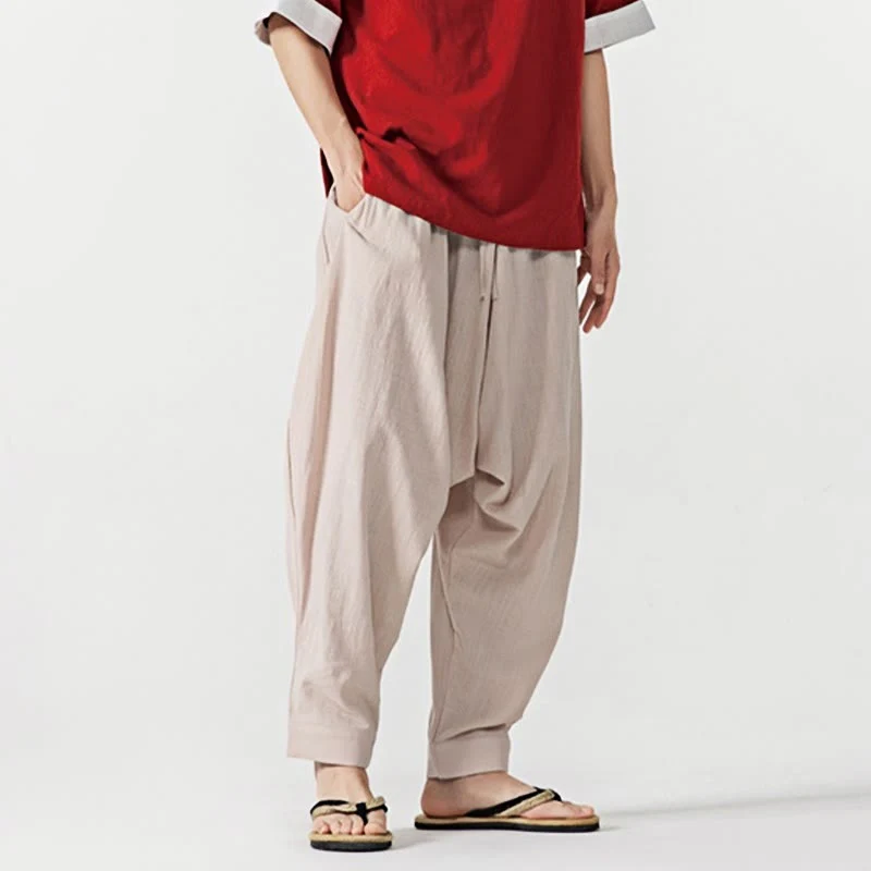 Pantaloni harem da uomo con coulisse e tasche in tinta unita primaverili Buddha Stones - Image 27