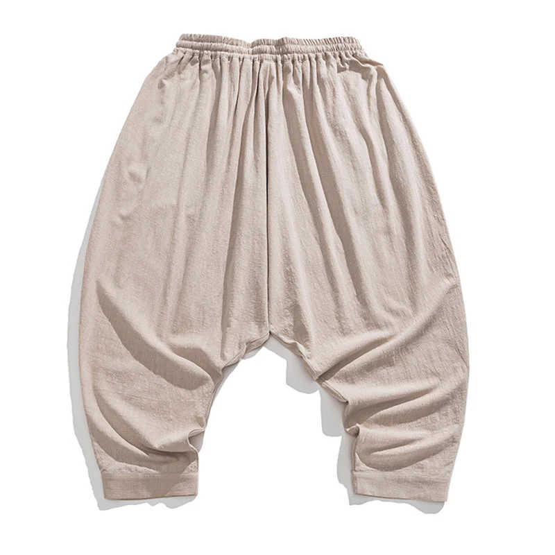 Pantaloni harem da uomo con coulisse e tasche in tinta unita primaverili Buddha Stones - Image 34