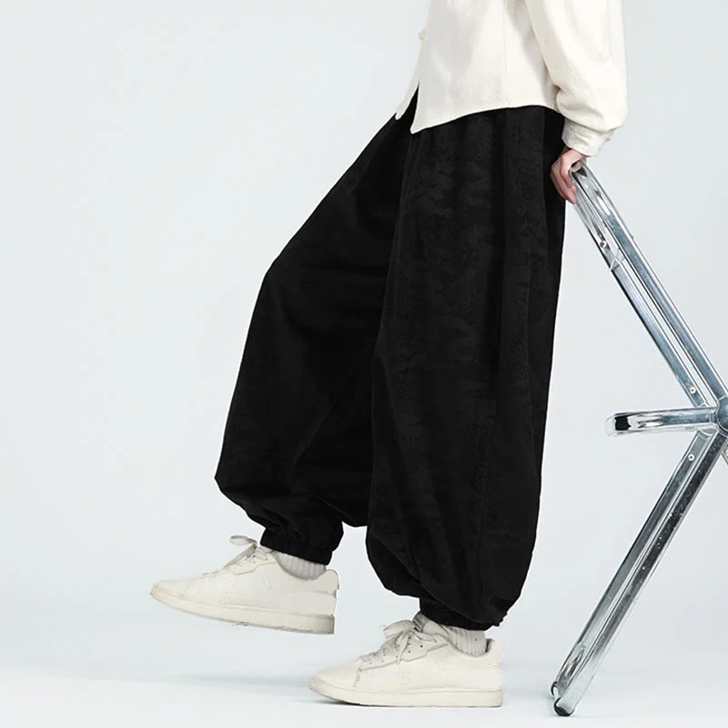 Pantaloni harem da uomo con coulisse e tasche, motivo jacquard tinta unita, motivo Buddha Stones Fall - Image 13