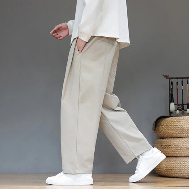 Pantaloni harem da uomo con tasche e gamba dritta, tinta unita, modello Buddha Stones Fall - Image 15