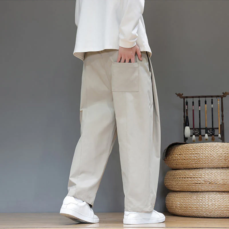 Pantaloni harem da uomo con tasche e gamba dritta, tinta unita, modello Buddha Stones Fall - Image 20