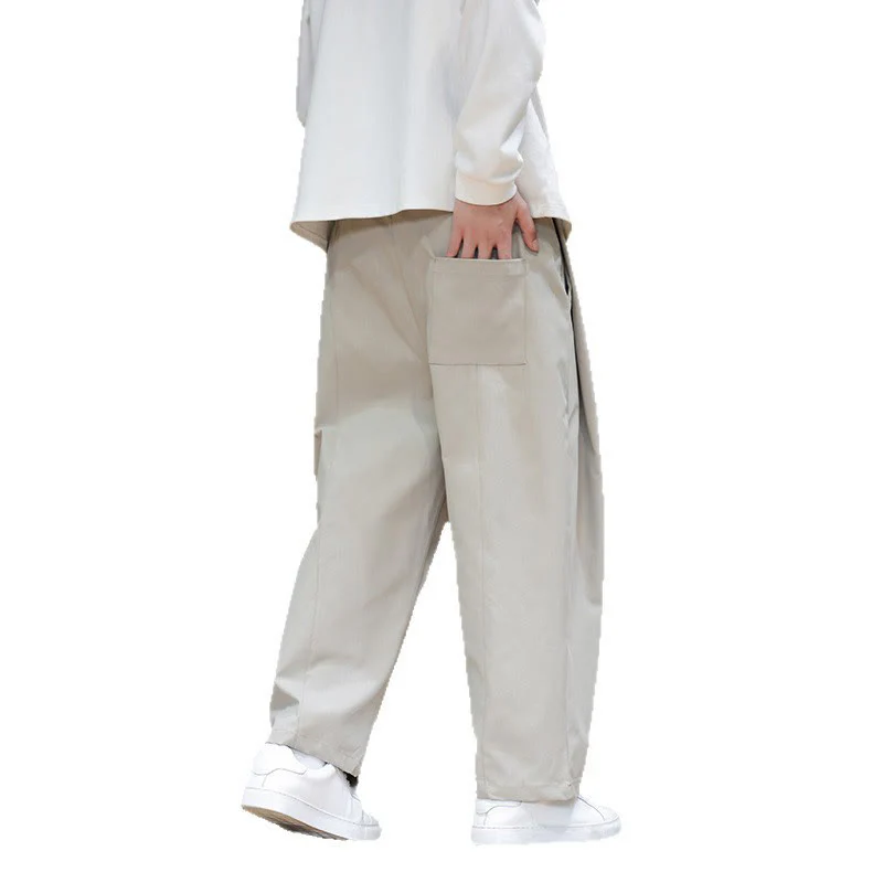 Pantaloni harem da uomo con tasche e gamba dritta, tinta unita, modello Buddha Stones Fall - Image 22
