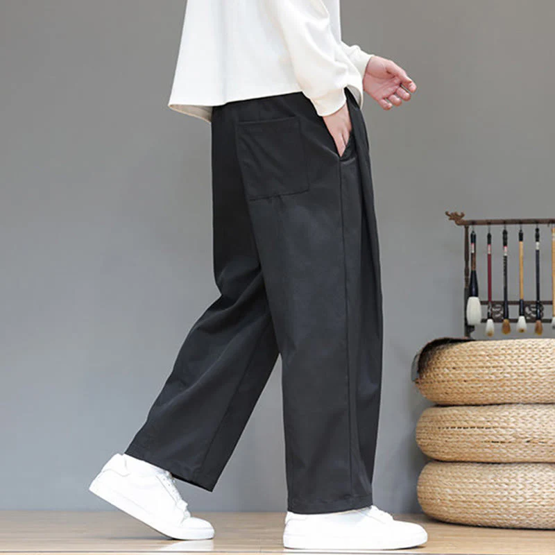Pantaloni harem da uomo con tasche e gamba dritta, tinta unita, modello Buddha Stones Fall - Image 26
