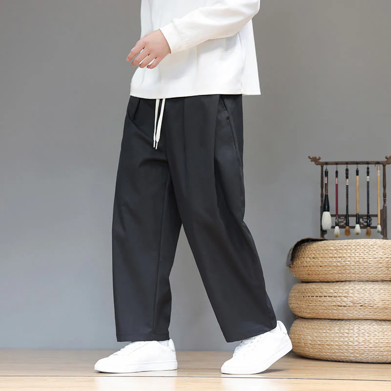 Pantaloni harem da uomo con tasche e gamba dritta, tinta unita, modello Buddha Stones Fall - Image 27