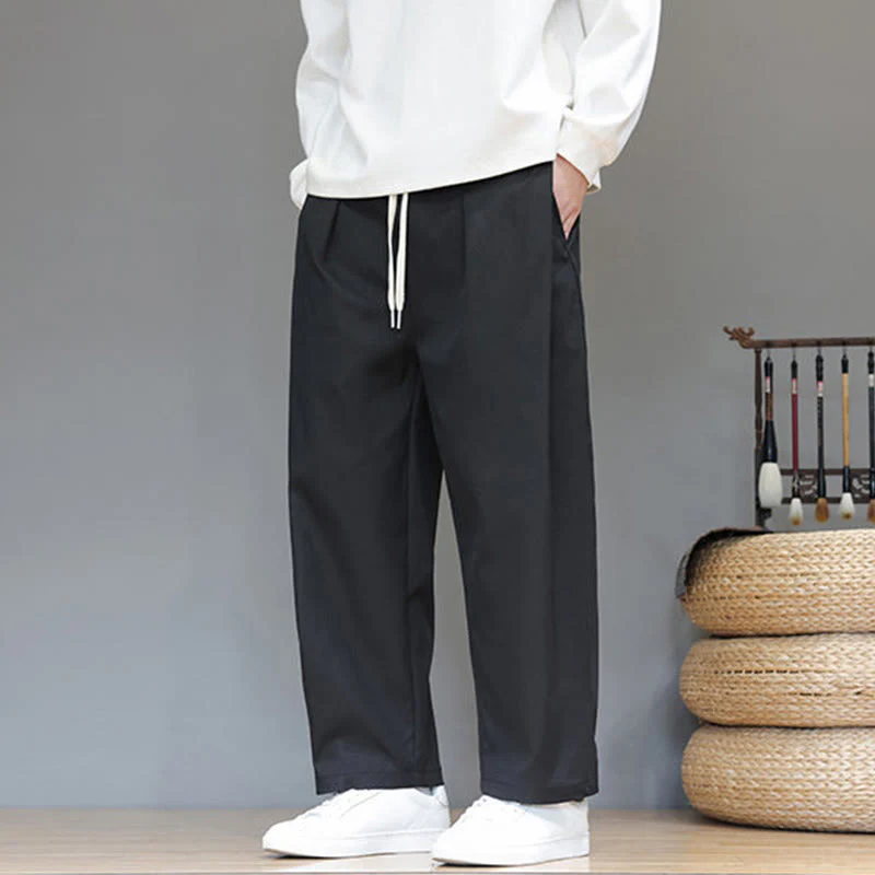 Pantaloni harem da uomo con tasche e gamba dritta, tinta unita, modello Buddha Stones Fall - Image 29