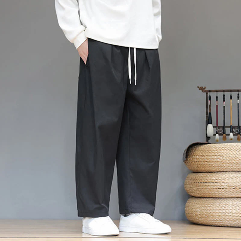 Pantaloni harem da uomo con tasche e gamba dritta, tinta unita, modello Buddha Stones Fall - Image 30
