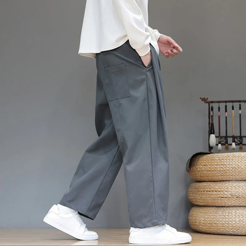Pantaloni harem da uomo con tasche e gamba dritta, tinta unita, modello Buddha Stones Fall - Image 4