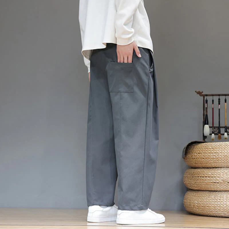 Pantaloni harem da uomo con tasche e gamba dritta, tinta unita, modello Buddha Stones Fall - Image 8