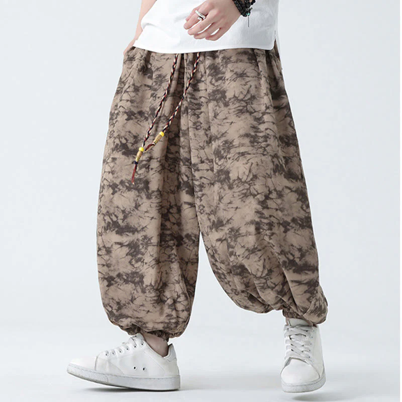 Pantaloni harem da uomo con tasche, motivo floreale, stile retrò casual con Buddha Stones - Image 5