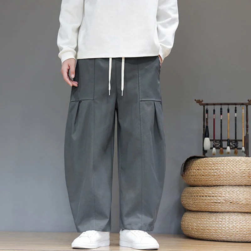 Pantaloni harem da uomo in cotone color puro con tasche , Buddha Stones Fall - Image 10