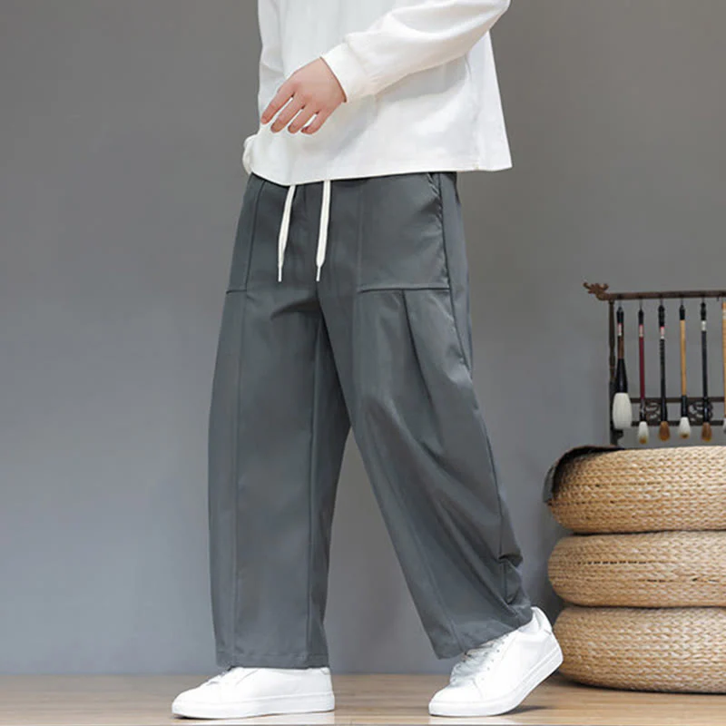 Pantaloni harem da uomo in cotone color puro con tasche , Buddha Stones Fall - Image 11