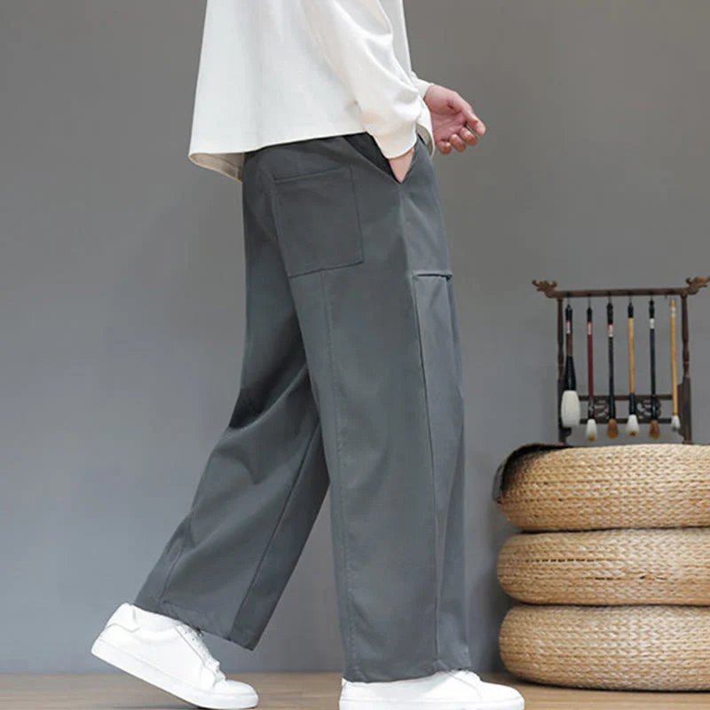 Pantaloni harem da uomo in cotone color puro con tasche , Buddha Stones Fall - Image 14