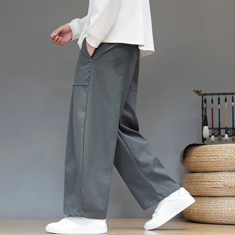 Pantaloni harem da uomo in cotone color puro con tasche , Buddha Stones Fall - Image 16