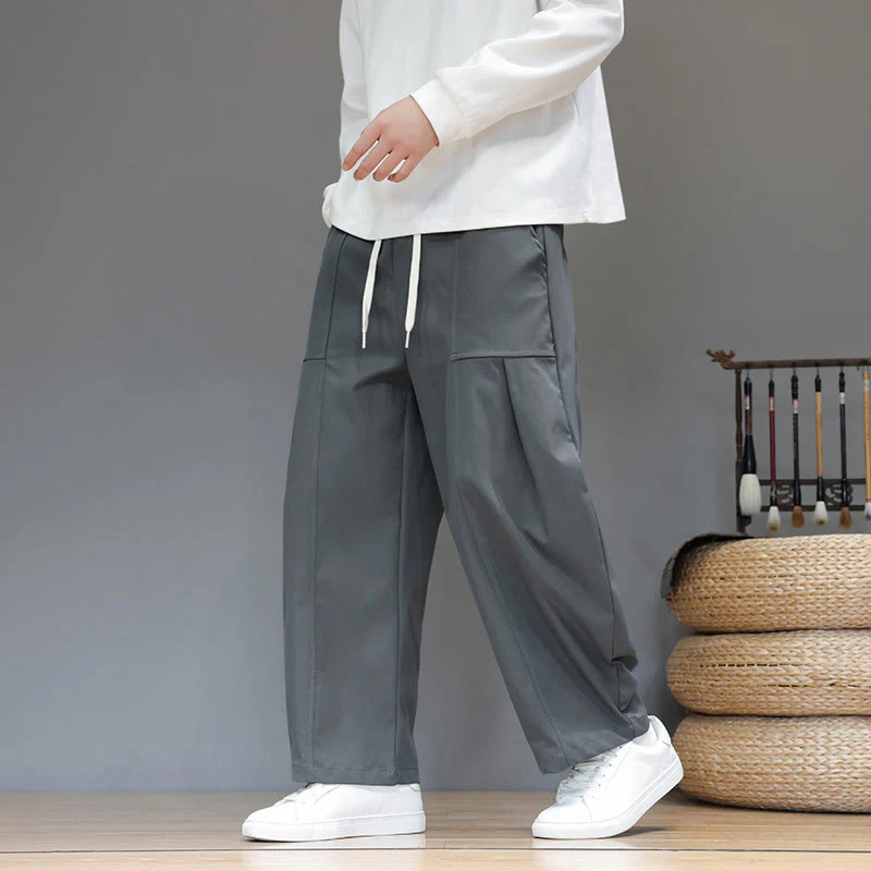 Pantaloni harem da uomo in cotone color puro con tasche , Buddha Stones Fall - Image 17