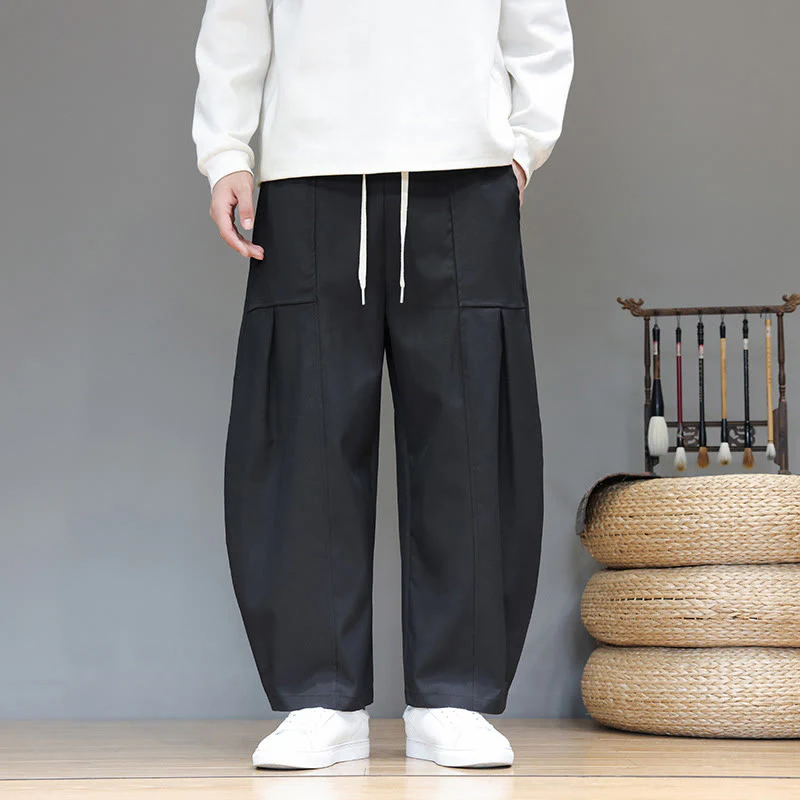 Pantaloni harem da uomo in cotone color puro con tasche , Buddha Stones Fall - Image 23