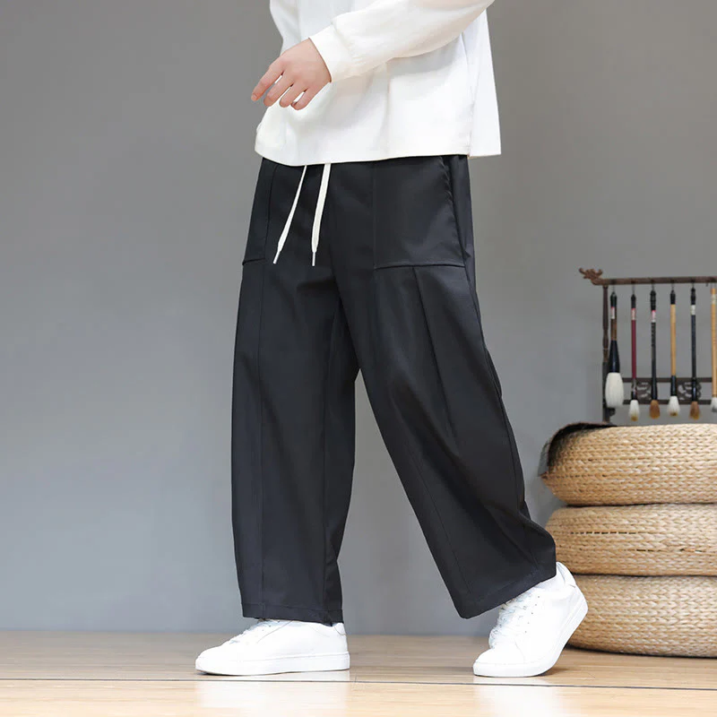 Pantaloni harem da uomo in cotone color puro con tasche , Buddha Stones Fall - Image 24
