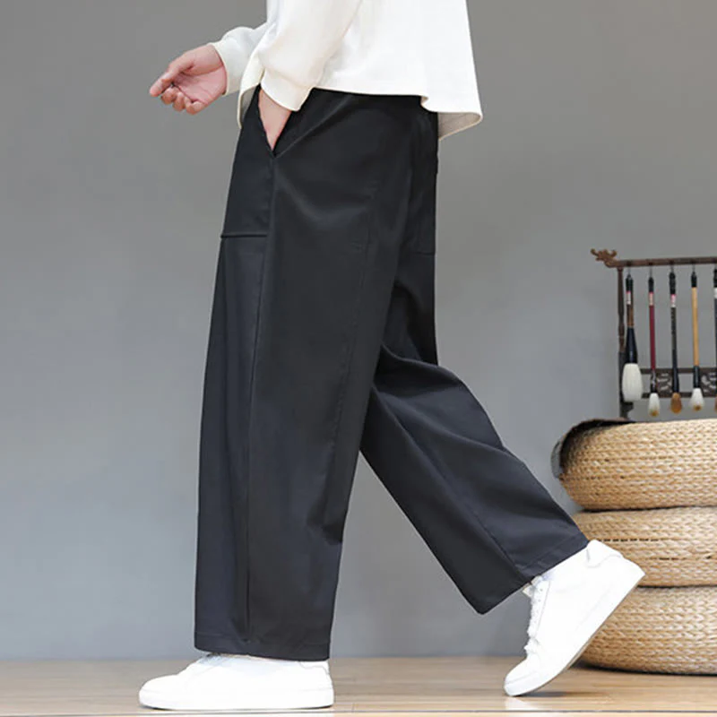 Pantaloni harem da uomo in cotone color puro con tasche , Buddha Stones Fall - Image 25