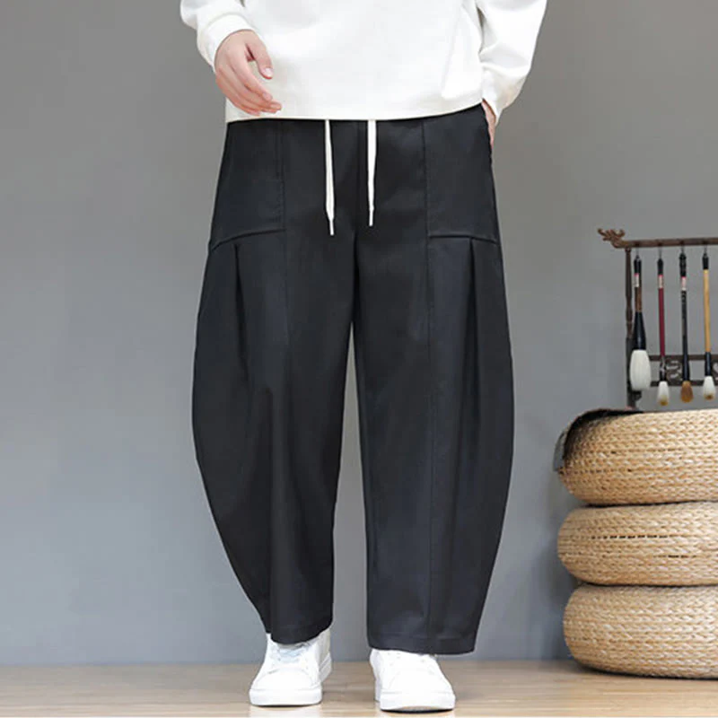 Pantaloni harem da uomo in cotone color puro con tasche , Buddha Stones Fall - Image 28
