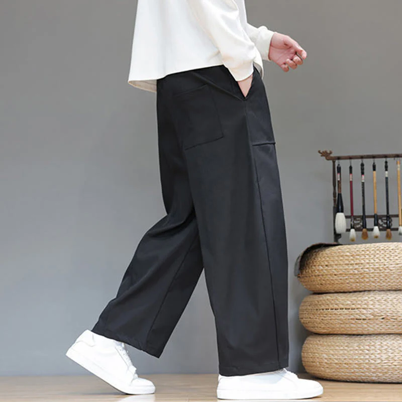 Pantaloni harem da uomo in cotone color puro con tasche , Buddha Stones Fall - Image 29