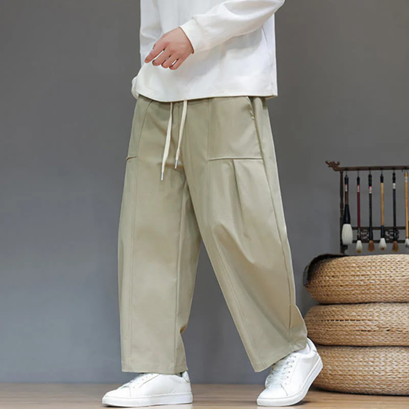 Pantaloni harem da uomo in cotone color puro con tasche , Buddha Stones Fall - Image 3