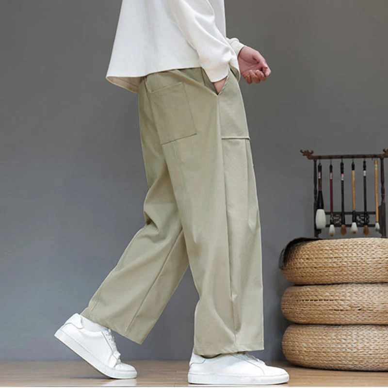 Pantaloni harem da uomo in cotone color puro con tasche , Buddha Stones Fall - Image 4