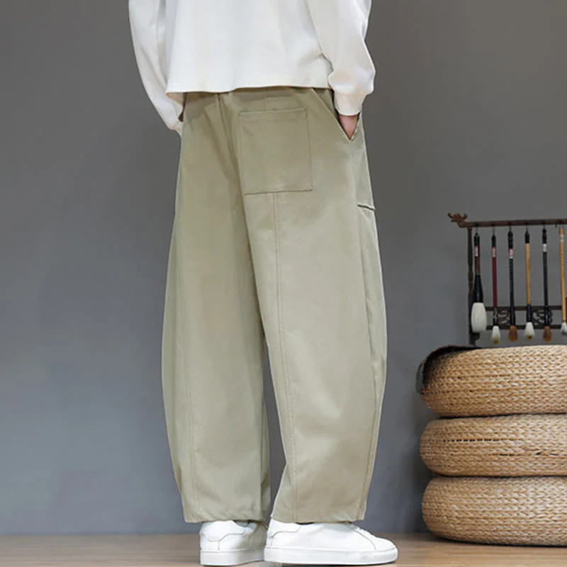 Pantaloni harem da uomo in cotone color puro con tasche , Buddha Stones Fall - Image 5
