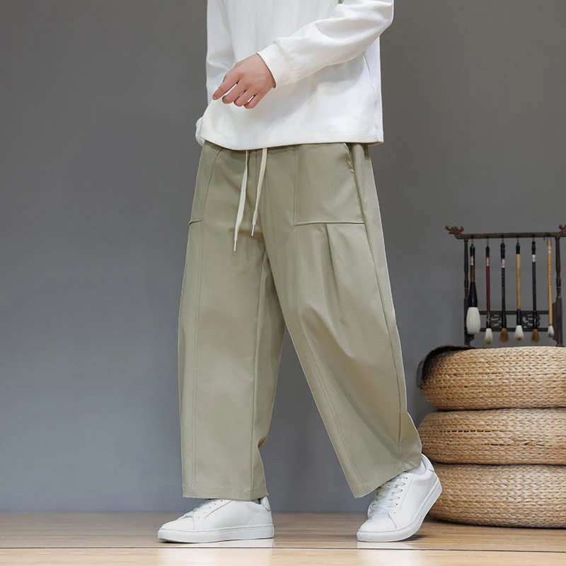Pantaloni harem da uomo in cotone color puro con tasche , Buddha Stones Fall - Image 6