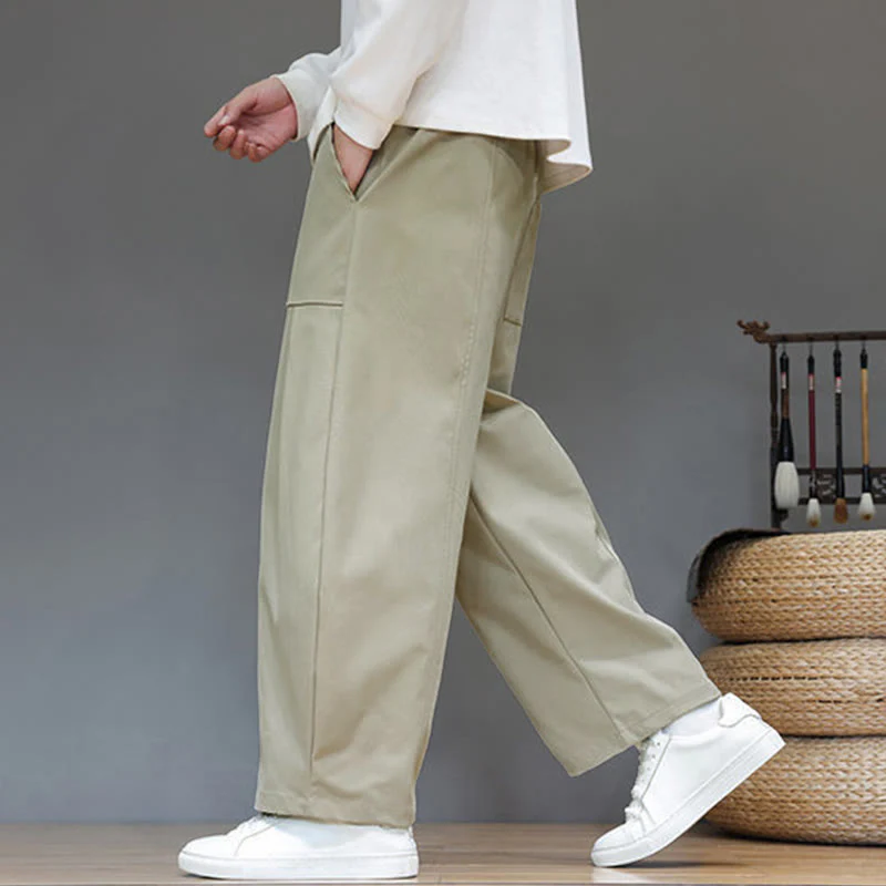 Pantaloni harem da uomo in cotone color puro con tasche , Buddha Stones Fall - Image 7